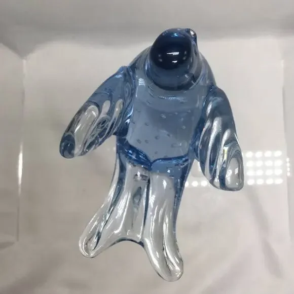 Fused Glass Art Controlled Bubbles Blue Bird Figurine - Picture 3 of 6